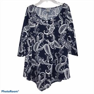 Star Vixen 1X navy blue/white paisley blouse
